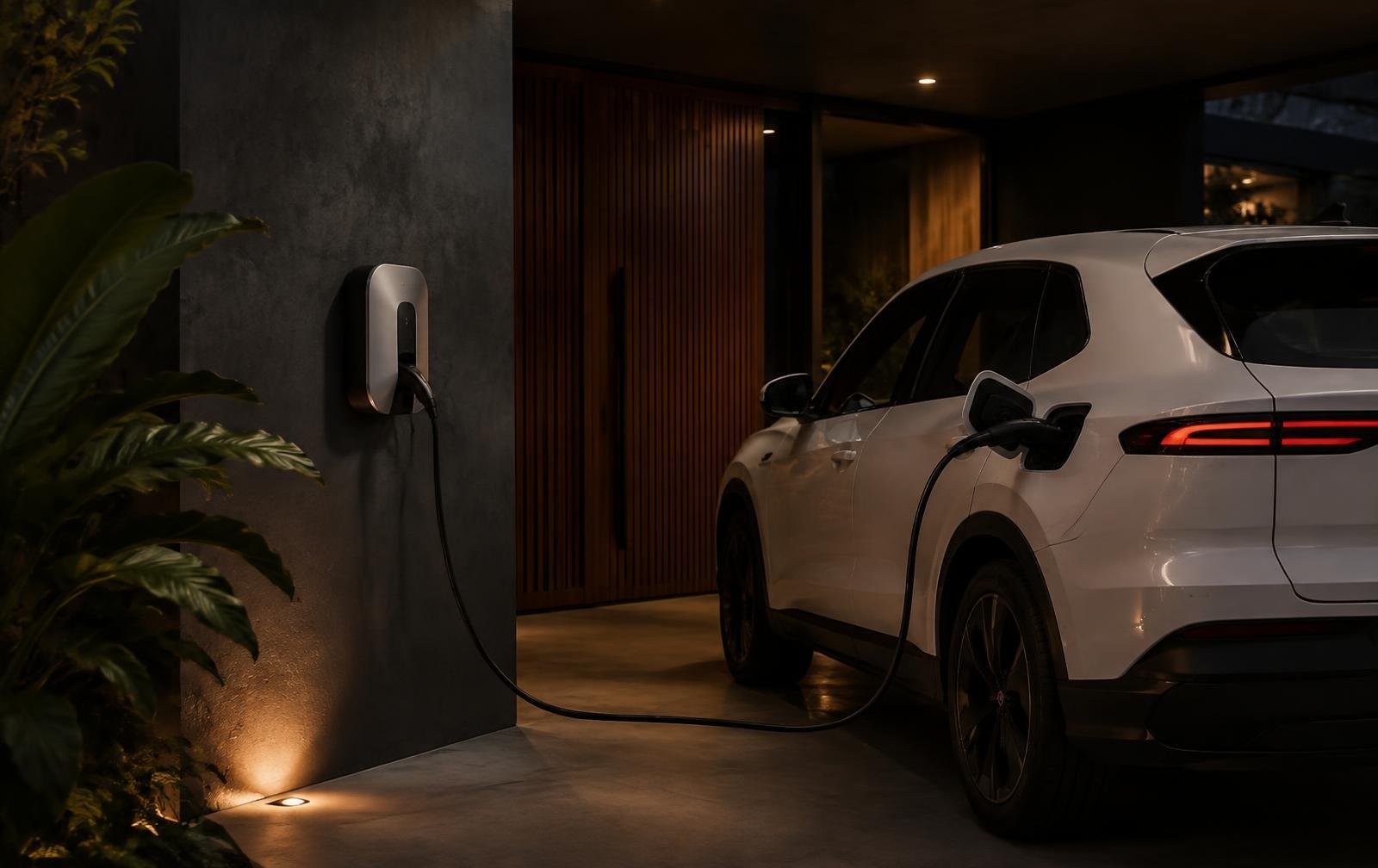Carro elétrico conectado a carregador residencial — carregador veicular em Campinas